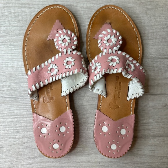 Palm Beach Sandals Women’s Thong Sandals in Pink & White Leather Size 6.5 - Picture 9 of 9